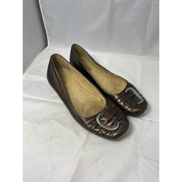 Naturalizer N5 Comfort Sz 10M Bronze Violette Ring Pleated Slip On Flats Shoes - Picture 1 of 8